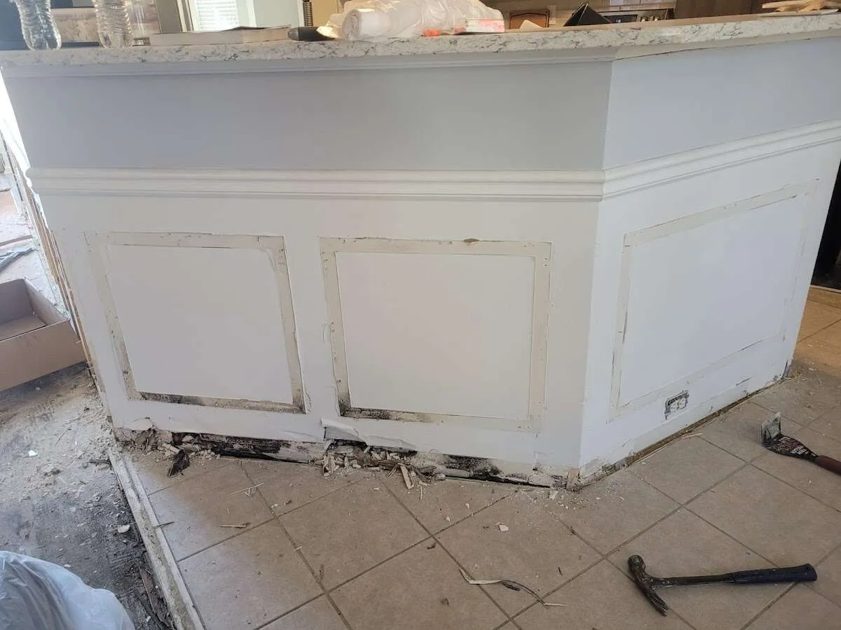 Water damage and mold on kitchen during Sewage Cleanup & Sanitation in Lonsdale